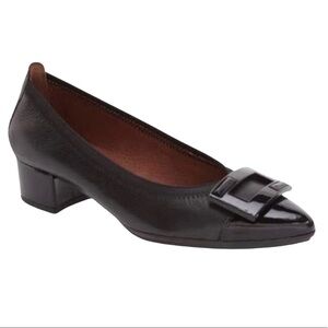 Hispanitas Block Heel Pumps Point Toe Buckle Omega Black Patent Leather 6/6.5